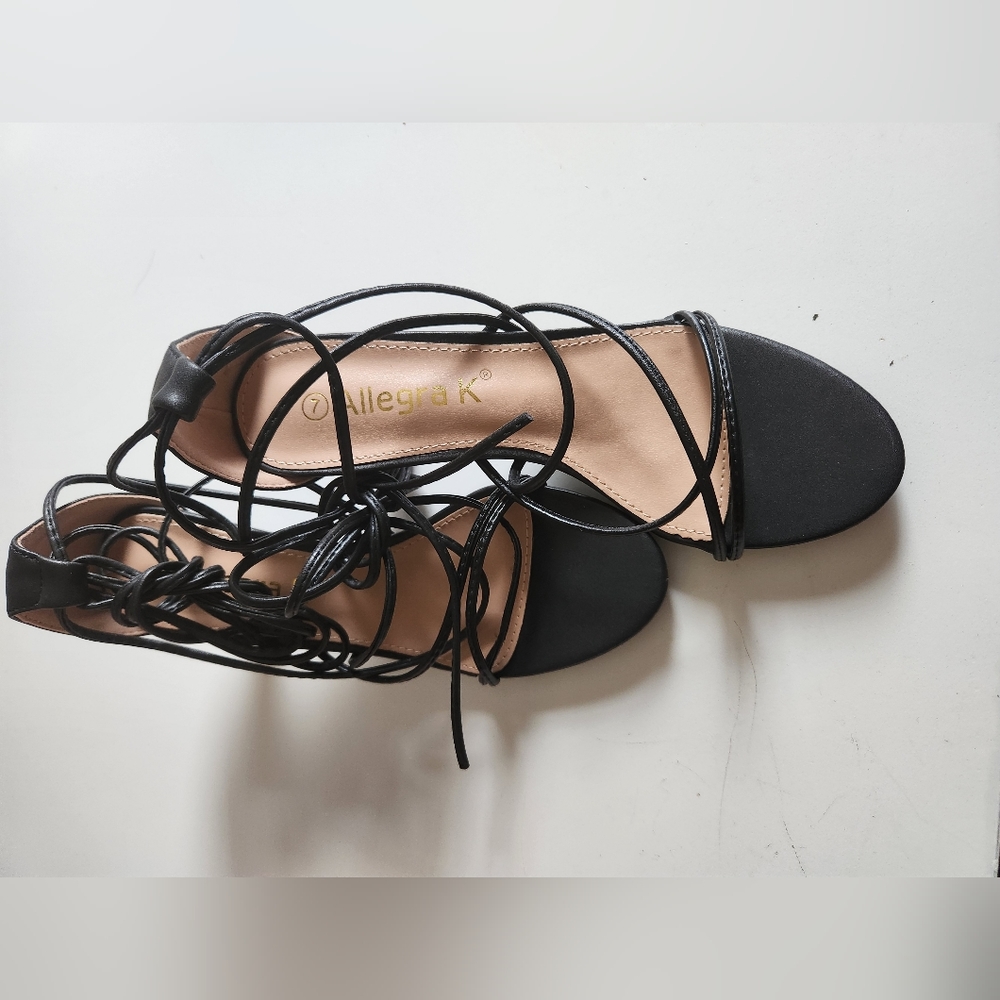 Allegra K Sandals Cross Strap Lace-up Black For Women Size 7 New